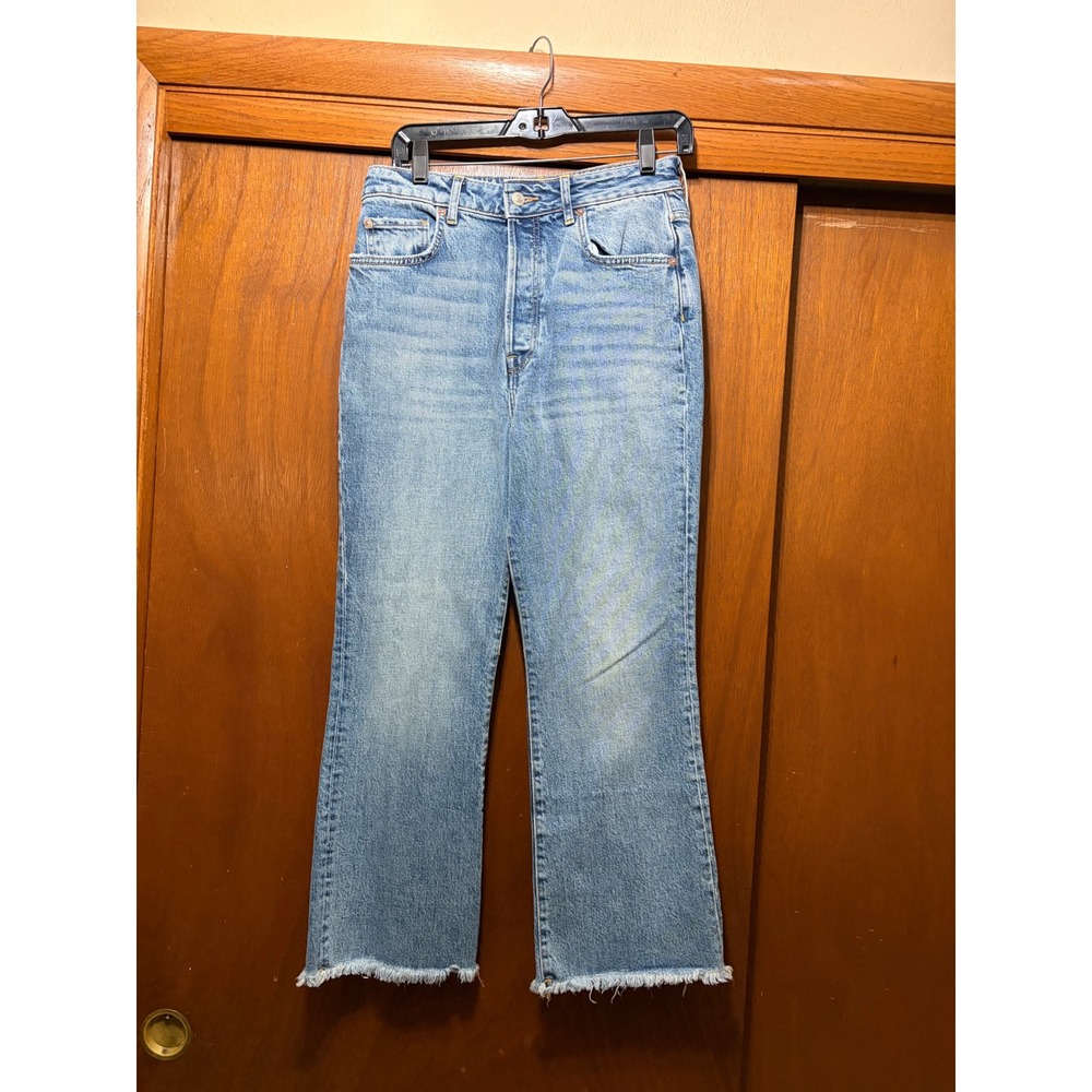 Free People We The Free High Rise Button Fly Raw Hem Straight Leg Jeans 28 Light